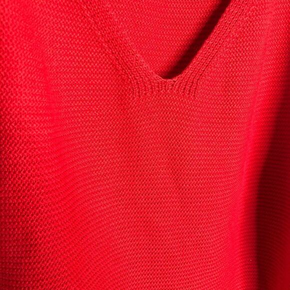 2/$30 Ava & Viv Cherry Red V-Neck Sweater Tie Shoulder Knit Tank - Picture 5 of 10